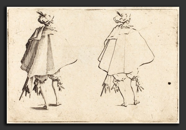 Jacques Callot (French, 1592 - 1635), Gentleman in Large Mantle, Seen from Behind, c. 1622, etching