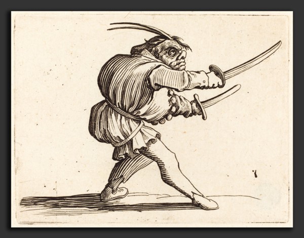 Jacques Callot (French, 1592 - 1635), Duellist with Two Sabers, c. 1622, etching and engraving