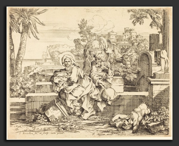 Sébastien Bourdon (French, 1616 - 1671), Rest on the Flight into Egypt, c. 1650, etching on laid
