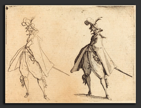 Jacques Callot (French, 1592 - 1635), Gentleman in Large Mantle, Front View, c. 1617, etching