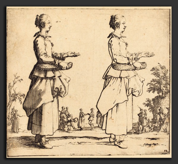 Jacques Callot (French, 1592 - 1635), Peasant Woman with Basket, in Profile,  Facing Right, 1617