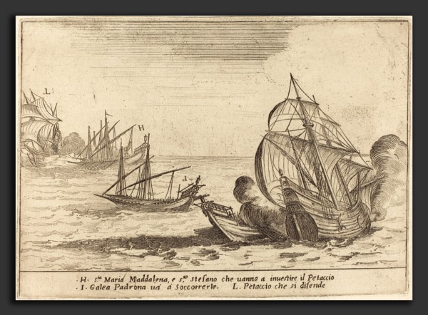 Jacques Callot (French, 1592 - 1635), Boarding of the Petaccio, 1617, etching