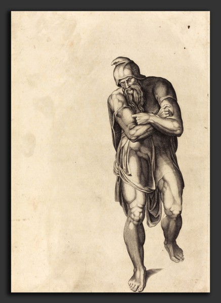 Nicolaus Beatrizet after Michelangelo (French, 1515 - 1565 or after), Striding Man, engraving with