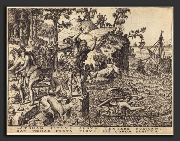 Etienne Delaune (French, 1518-1519 - 1583), Britomartis Jumps into the Sea, engraving