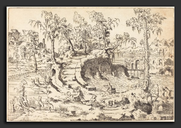 Jean Cousin the Younger (French, c. 1522 - c. 1594), Putti Playing in a Fanciful Landscape, etching