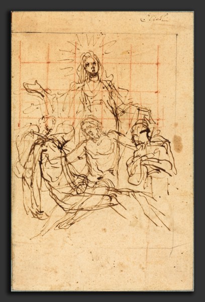 il Cigoli (Italian, 1559 - 1613), The PietÃ , brown ink on laid paper, squared for transfer in red