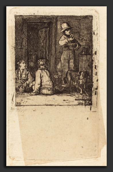 Sir David Wilkie (Scottish, 1785 - 1841), Interior with Three Boys and a Dog, c. 1813, etching on