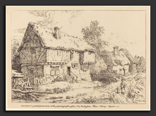 William Henry Pyne (British, 1769 - 1843), Old Cottages, 1806, pen-and-tusche lithograph