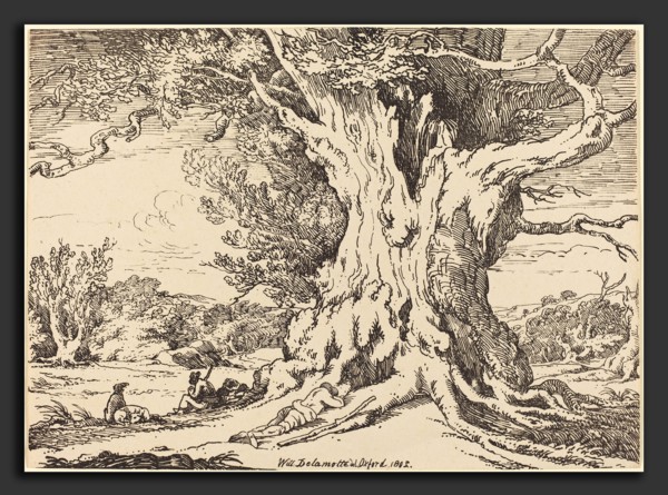 William Alfred Delamotte (British, 1775 - 1863), Resting, Men and Dogs under a Big Tree, 1802,