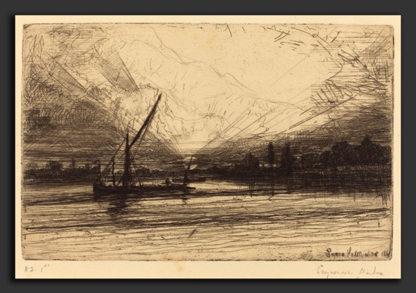 Francis Seymour Haden (British, 1818 - 1910), Sunset on the Thames, in or after 1865, etching and