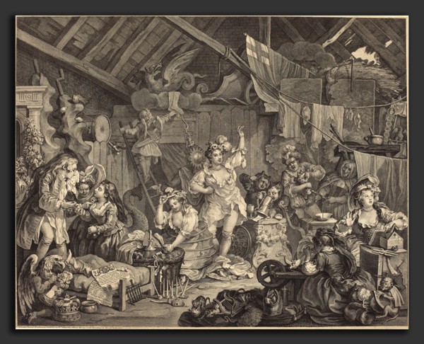 William Hogarth (English, 1697 - 1764), Strolling Actresses Dressing in a Barn, 1738, etching and