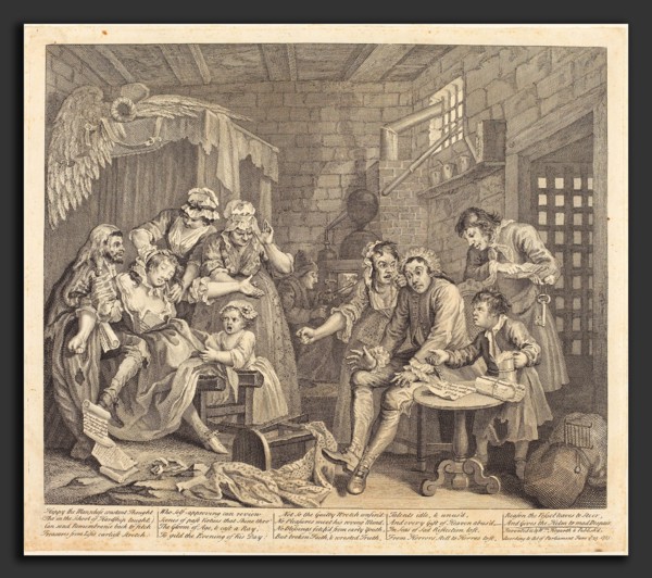 William Hogarth (English, 1697 - 1764), A Rake's Progress: pl.7, 1735, etching and engraving