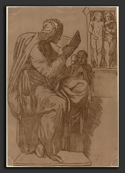 John Skippe after Michelangelo (British, 1742 - 1812), A Sibyl Reading, 1780s, chiaroscuro woodcut
