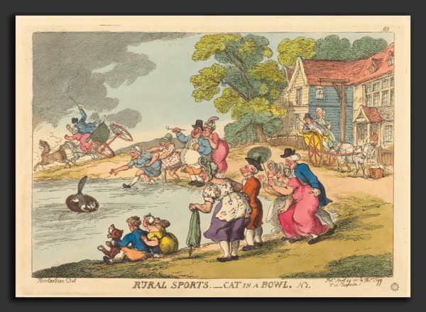 Thomas Rowlandson (British, 1756 - 1827), Rural Sports. Cat in a Bowl. No.1, published 1811,
