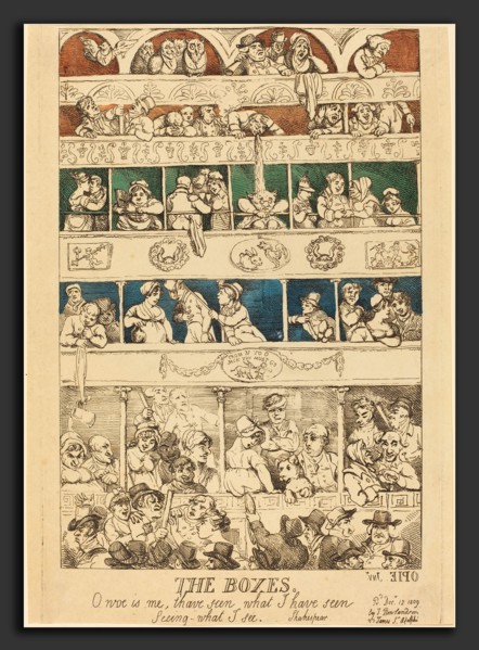 Thomas Rowlandson (British, 1756 - 1827), The Boxes, published 1809, hand-colored etching