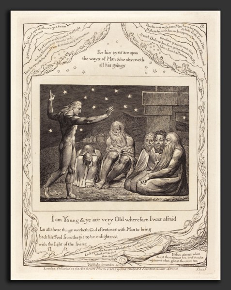 William Blake (British, 1757 - 1827), The Wrath of Elihu, 1825, engraving on India paper