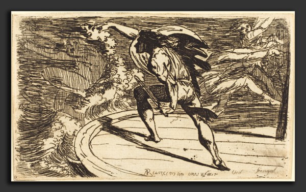 Alexander Runciman (Scottish, 1736 - 1785), Cormar Attacking the Spirit of the Waters, etching
