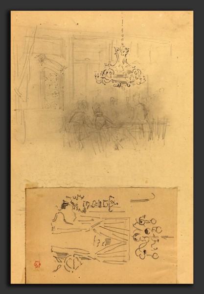 Félix-Hilaire Buhot (French, 1847 - 1898), An Interior with Furniture, graphite on wove paper