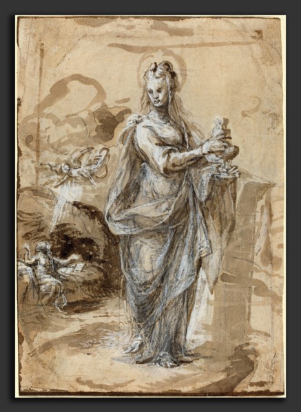 Biagio Pupini (Italian, active 1511 - 1551), Mary Magdalene [recto], in or after 1524, brush and