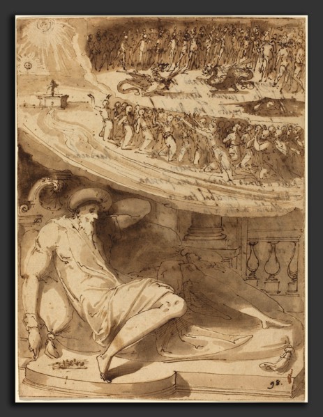 Giovanni Guerra (Italian, 1544 - 1618), The Dream of Mordecai, pen and brown ink with brown wash on