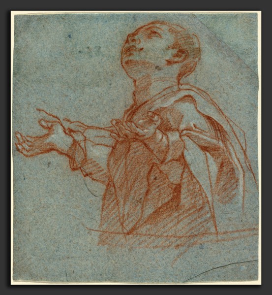 Bartolomeo Cesi (Italian, 1556 - 1629), A Boy Gazing Upward in Adoration, c. 1594, red chalk