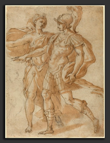 Bertoia (Italian, 1544 - 1573-1574), Mars and Diana [recto], pen and brown ink with brown wash over