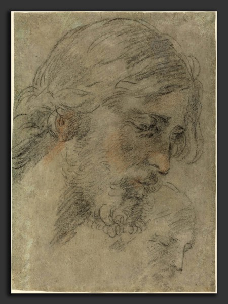 Guido Reni (Italian, 1575 - 1642), The Head of Christ, c. 1623, black, red, and white chalks on