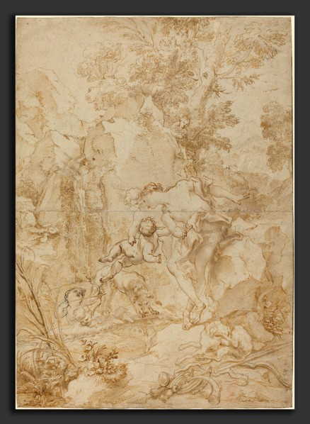 Gregorio de Ferrari (Italian, 1644 - 1726), Echo and Narcissus, pen and brown ink and brown wash