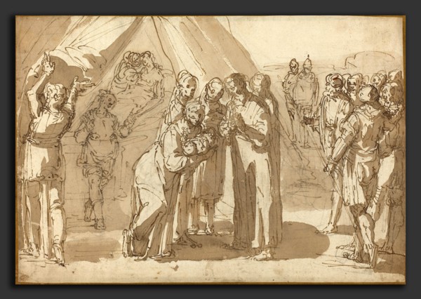 Giulio Benso (Italian, c. 1601 - 1668), Birth Scene, pen and brown ink with brown wash over traces