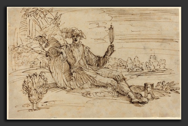 Francesco Brizio (Italian, c. 1575 - 1623), An Elegant Young Man Personifying Vanity, pen and brown