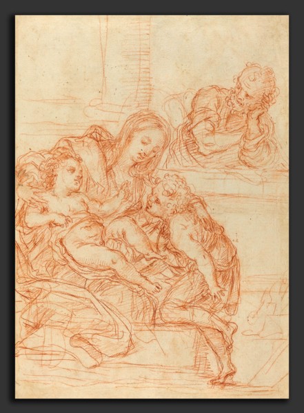 Italian 17th Century, Madonna and Child with Saints John and Joseph [recto], 17th century, red