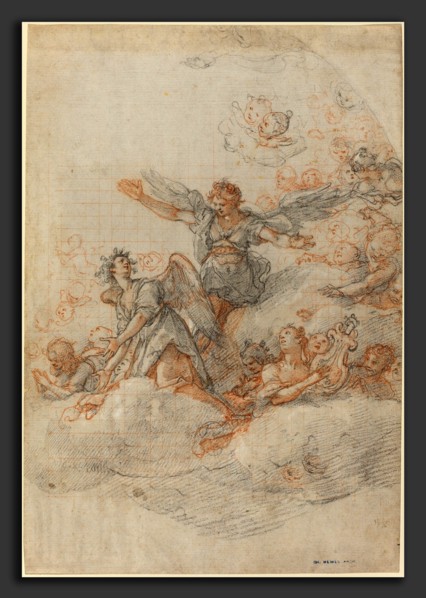 Federico Zuccaro (Italian, 1542-1543 - 1609), Angels and Putti in the Clouds, 1566, red and black