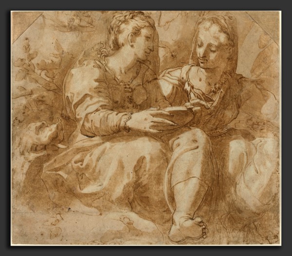 Pellegrino Tibaldi (Italian, 1527 - 1596), Two Seated Women, pen and brown ink with brown wash on