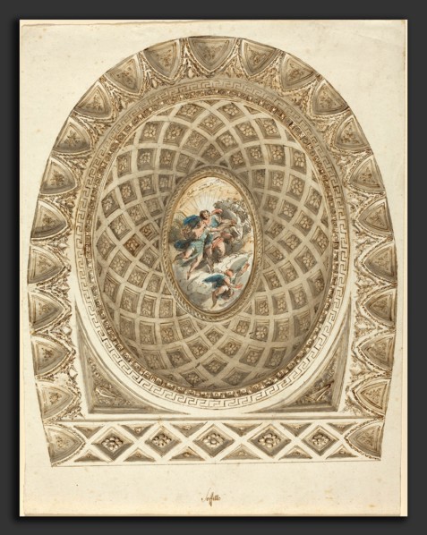 Felice Giani (Italian, 1758 - 1823), A Coffered Dome with Apollo and Phaeton, c. 1787, pen and
