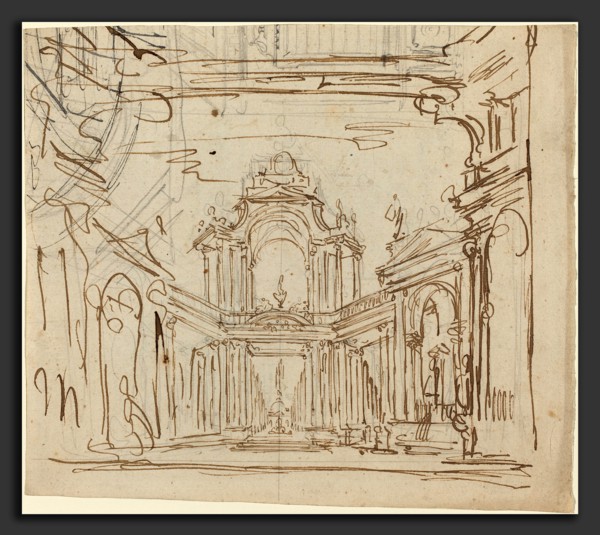 Italian 18th Century, Stage Design, pen and brown ink over graphite on laid paper