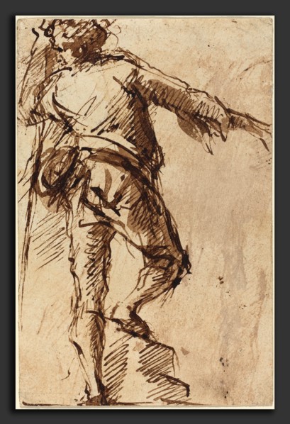 Giovanni Battista Piranesi (Italian, 1720 - 1778), A Young Man with a Staff, c. 1765, pen and brown