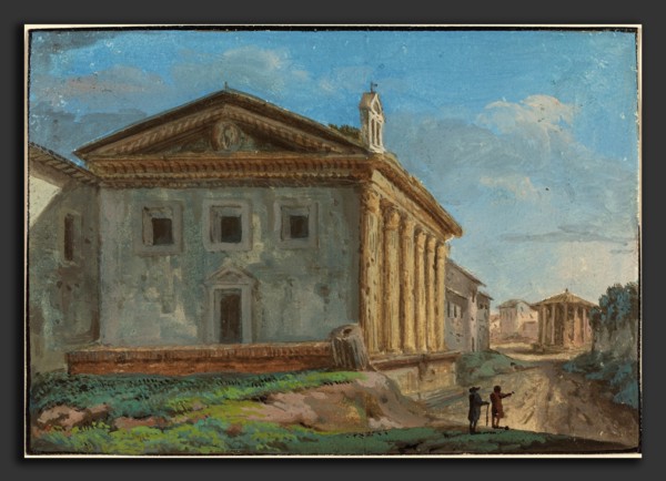 Italian 18th Century, Tempio della Fortuna Virile with the Tempio di Vesta in the Distance, gouache