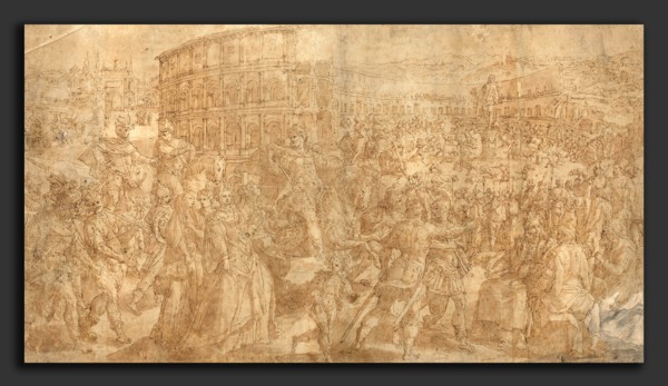 Maarten de Vos (Flemish, 1532 - 1603), A Roman Triumph, pen and brown ink with brown and gray wash'