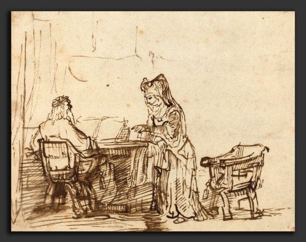 after Rembrandt van Rijn, Hannah Rejecting the Reproaches of the Prophet Eli, pen and brown ink on