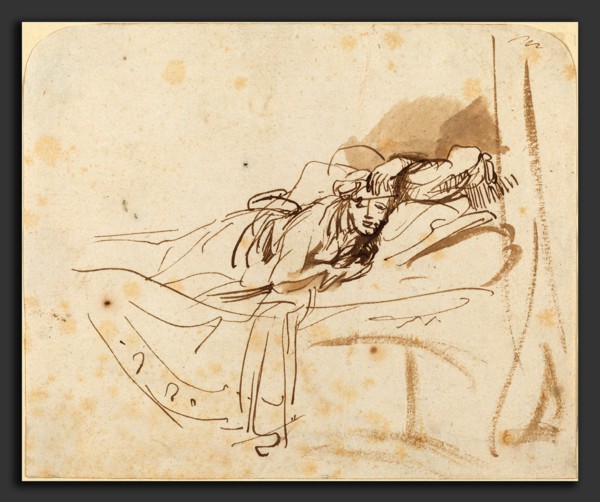Rembrandt van Rijn (Dutch, 1606 - 1669), Saskia Lying in Bed, c. 1638, pen and ink, brush with