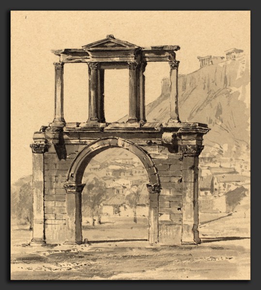 Themistocles von Eckenbrecher (German, 1842 - 1921), Hadrian's Arch, 1890, pen and black ink and