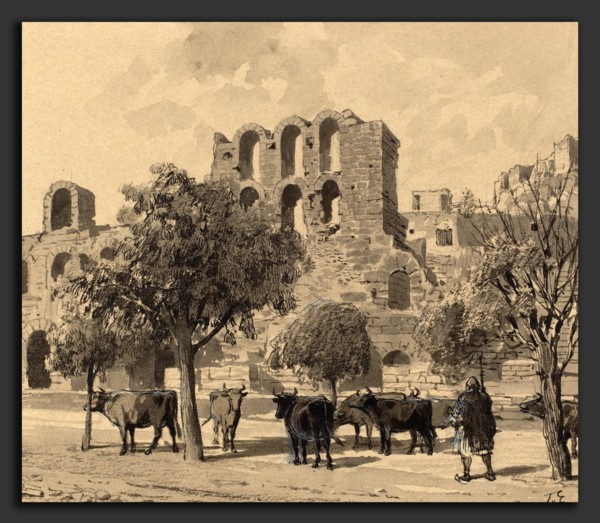 Themistocles von Eckenbrecher (German, 1842 - 1921), Theater of Herodes Atticus, 1890, pen and