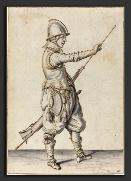 Jacques de Gheyn II (Dutch, 1565 - 1629), Elegantly Dressed Soldier Tamping His Caliver, c. 1597,