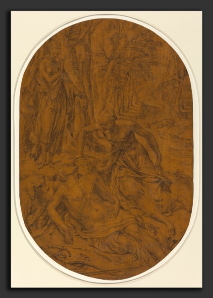 Attributed to Frans Floris I (Flemish, c. 1519 - 1570), Diana and Endymion, c. 1560, black chalk on