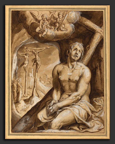 Karel van Mander I (Netherlandish, 1548 - 1606), The Good Thief, pen and brown ink with brown and