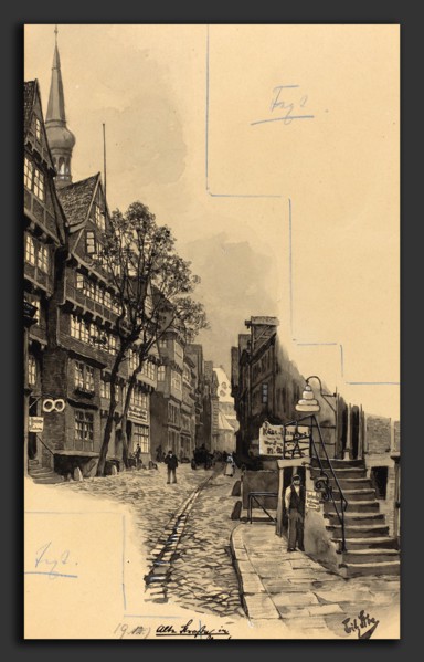 Fritz Stoltenberg (German, 1855 - 1921), Alte Strasse, 1893, watercolor