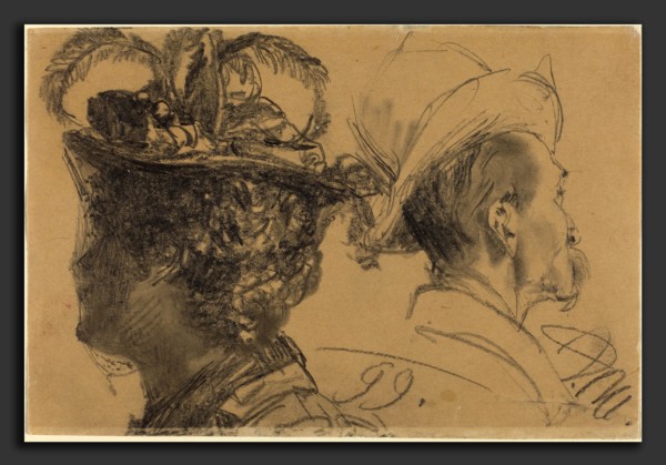 Adolph Menzel (German, 1815 - 1905), Heads of a Man and a Woman, 1899, graphite with stump