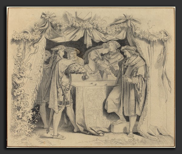 German 19th Century, Men Throwing Dice, graphite on laid paper