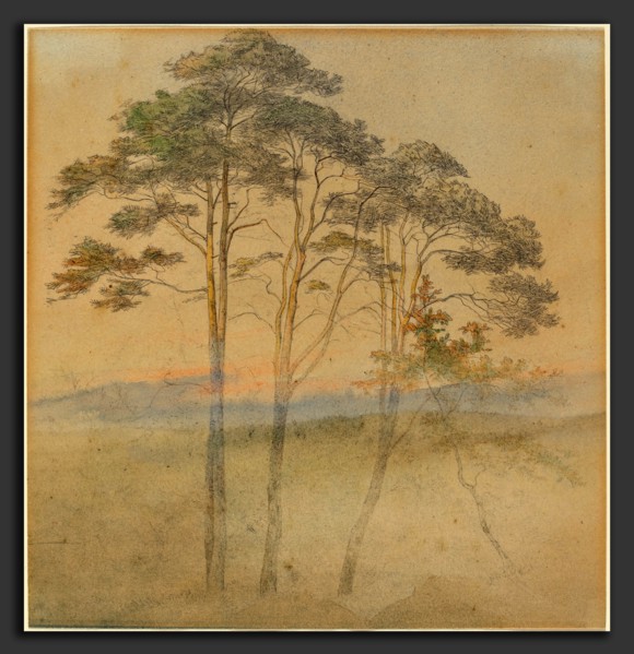 Ernst Ferdinand Oehme (German, 1797 - 1855), Pines in a Morning Fog, 1830s, watercolor over
