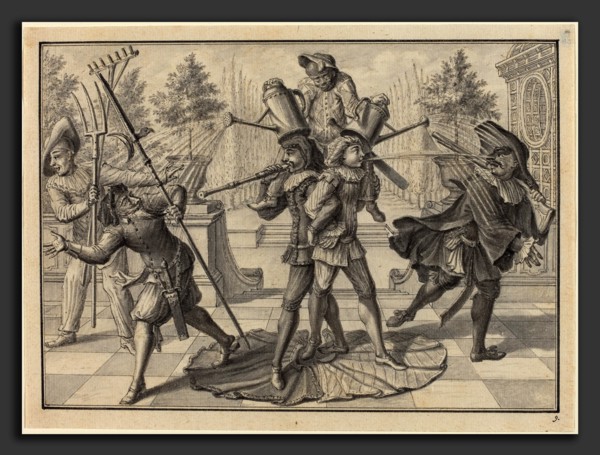 Johann Jacob SchÃ¼bler (German, 1689 - 1741), Harlequin and Scaramouche Create a Fountain, 1729,